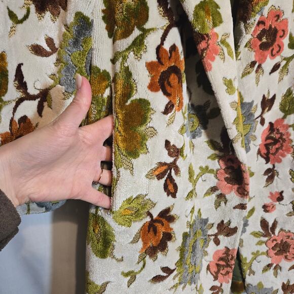 Vintage RARE 1960s 70s Carpet Tapestry Chenille Floral Coat Maximalist Boho M - Picture 4 of 6